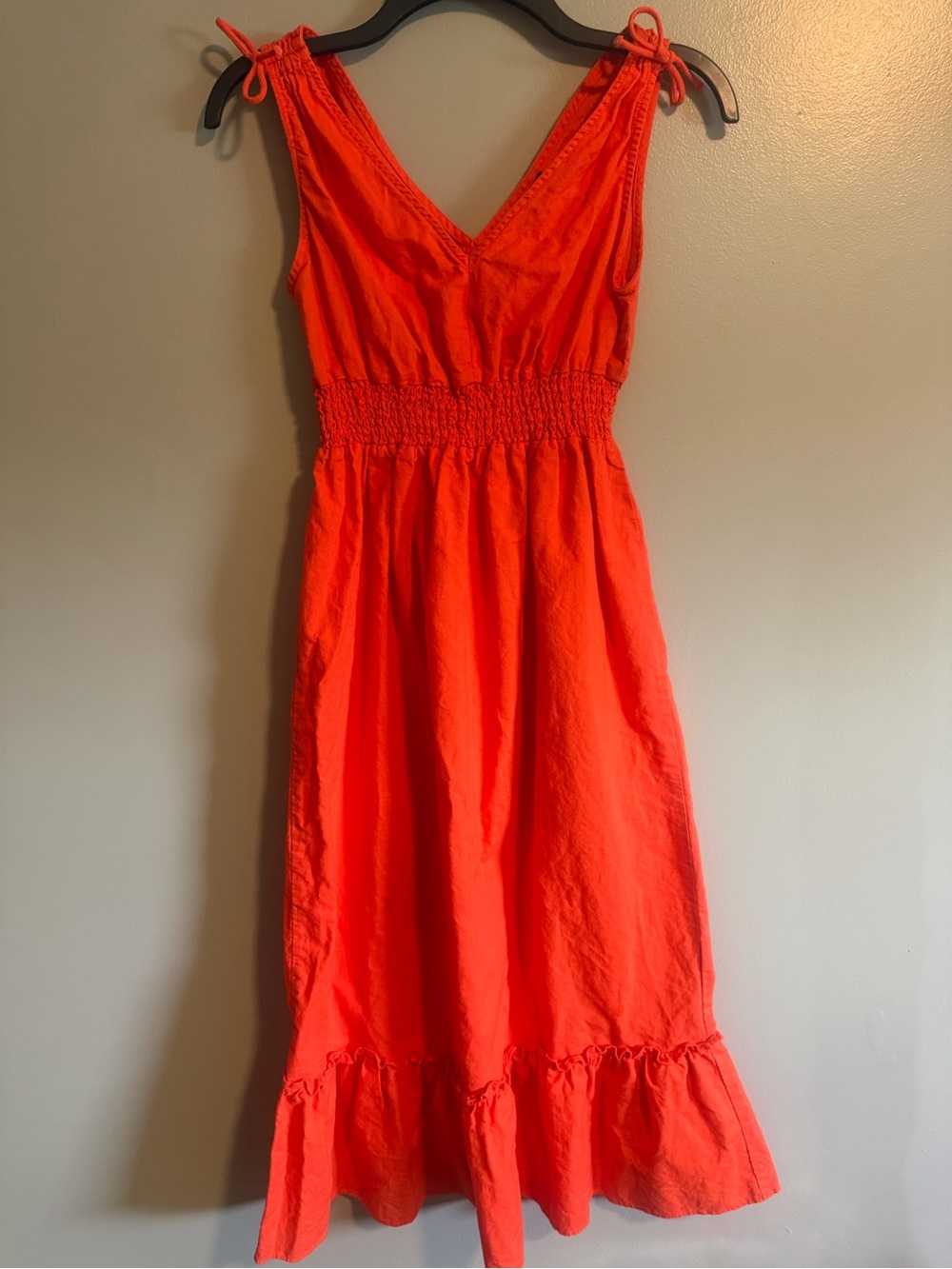 Deluc Linen Blend Women's Tie-Shoulder Orange Sleeveless Maxi Dress size Small - Picture 2 of 11